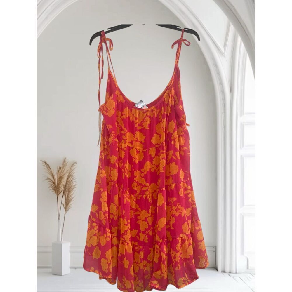 ✨Peach Love Tropical Vibes Only Tiered Mini Sz Large Dress✨